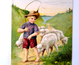 Easter Postcard Boy Sheep Lambs Whip Country Meadows EAS Germany Embossed 1909 - £12.37 GBP