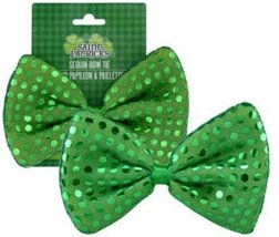 2 St. Patrick&#39;s Sequined Green Bow Tie with Elastic Band Clown Prom - £7.93 GBP