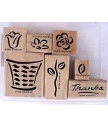Stampin&#39; Up Basket of Blossoms Stamp Set of 7 wood mounted rubber stamps - £5.57 GBP