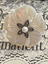 ANTIQUE ESTATE CARVED MOP MOTHER OF PEARL FLOWER RING 925 Pearl Sz 6 - £61.26 GBP