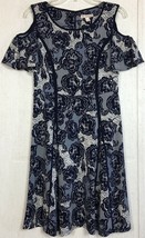 Dressbarn Floral Cold Shoulder Dress Navy Blue Lace Print Flutter Sleeve 4 S - £8.02 GBP