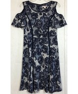 Dressbarn Floral Cold Shoulder Dress Navy Blue Lace Print Flutter Sleeve 4 S - $9.99