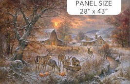 28&quot; X 44&quot; Panel First Frost Deer Animals Barns Winter Cotton Fabric D510.73 - £10.37 GBP