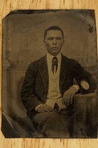 Vintage Tintype 1850-1860 Era Young Man with Memorial Photo of Woman Mother - £13.79 GBP