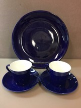 Vintage Cobalt Blue Set of 2 Cups and Saucers and Dinner Plate - $57.41