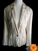Gimmicks Women&#39;s Blazer Size M  100% Linen 1 Button Stripe Beige  - $26.72
