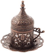 Coffee Cup Saucer Set Old Copper Color Porcelain insert Mug Ottoman Turkish - €11,71 EUR