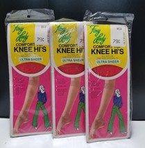 Foxy Lady KNEE HI&#39;s Ultra Sheer Vtg 1970&#39;s RED 100% Nylon  8 1/2-11 NIP Lot of 3 - £18.33 GBP