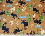 Fleece Moose Lodge Gold Wildlife Northwoods Trees Fleece Fabric Print A3... - $7.97
