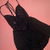 Victoria&#39;s Secret L SLIP babydoll night gown black STRAPPY BACK GOLD VER... - $89.09