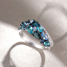 Silver Inlay Sea Blue Gemstone Ring - $20.54 CAD