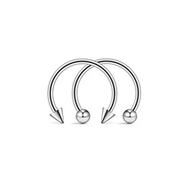 2Pcs Surgical Steel Cone Spike Horseshoe Circular Septum Nose Ring Nipple Hoop L - £10.02 GBP