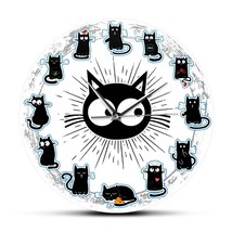 Black Cats Joy Style Wall Clock Kittens Wall Art Silent Clock Cartoon Cats Kid R - £32.81 GBP