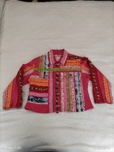Carrie Allen Pink Quilt Style Blazer Womens Size Medium Button Geo Pattern Vtg - £14.01 GBP