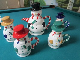 Temp-tations by Tara Snowman Teapot &amp; 4 Covered Mugs Set Mint in Partial Compati - £70.65 GBP