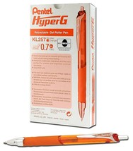 NEW Pentel HyperG Retractable Gel Roller Pen ORANGE INK .7mm 12-PACK Box... - $13.61