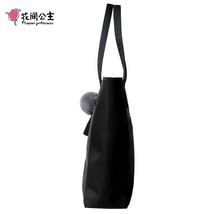 Flower Princess Black Large Tote Bags Hair Ball Tassel Ornaments Shoulder Bag Wo - £74.21 GBP