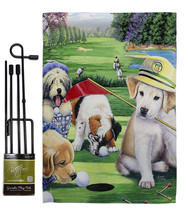 Golfing Puppies Garden Flag Set Dog 13 X18.5 Double-Sided House Banner - £22.28 GBP