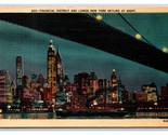 Financial District and Skyline Night VIew New York City NY Linen Postcar... - £2.33 GBP