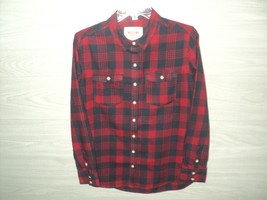 Mossimo Women&#39;s Size L Flannel Top Red and Navy Blue Plaid Long Sleeves ... - £11.40 GBP