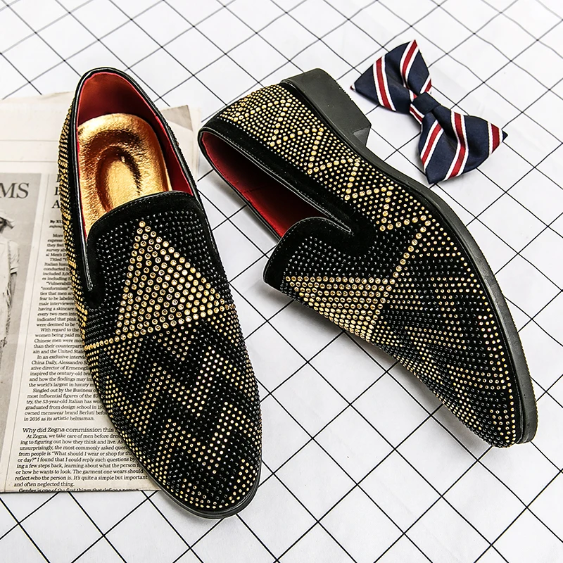 Gold Rhinestone studded Loafers Fashionista shoes - $39.99