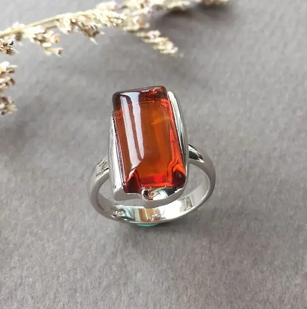 5 Color Natural Amber Rings for Women Classical Modernist Vintage Ring S925 Silv - £58.20 GBP