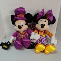 Pair Disney Store Authentic Halloween Bat &amp; Spider Mickey &amp; Minnie Plush 16&quot; - £22.33 GBP