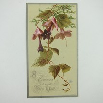 Victorian Christmas Card New Years Purple Bell Vine Flowers Pink &amp; Green... - $5.99