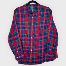 LAUREN RALPH LAUREN navy &amp; red plaid cotton button up blouse plus size 1X - $33.87