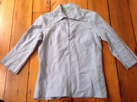 Of Benetton Blue Gray 100% Ramie Soft Natural Womens Over Shirt Button S... - $19.99