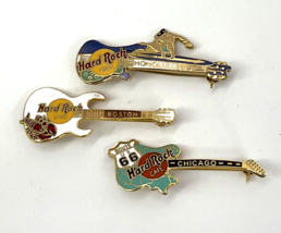 Lot Of 3 Hard Rock Cafe Guitar Music Lapel Pins Boston Honolulu Chicago Route 66 - $37.61