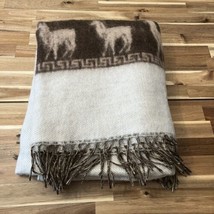 peru blanket ABA Textiles Large Throw 73 X 64” Alpaca Wool Brown Cream Fringe - £121.49 GBP
