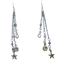 Earth Moon and Star Gold Tone Dangle Earrings Bead Fish Hook Back Celestial - $14.52