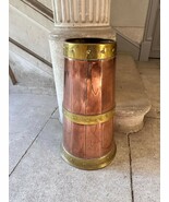 Vintage French copper and brass barrel umbrella stand, authentic farmhouse  - $14,413.46 MXN