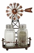 Ebros 6.5&quot;H Rustic Country Farm Windmill Outpost Salt And Pepper Shakers Set - £21.49 GBP