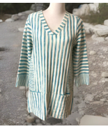 Soft Surroundings V-neck Tunic Sz M Blue White Striped Tribal Boho Pocke... - $388.36 MXN