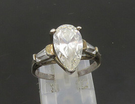 925 Silver  - Vintage Tear Drop Cubic Zirconia Solitaire Ring Sz 6.5 - R... - $32.52