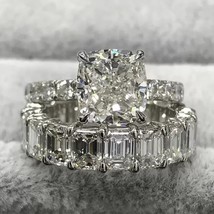 14K White Gold Over Bridal Engagement Ring Set 12.35 Ctw D/FL Cushion Mo... - $5,617.85 MXN