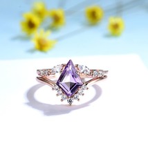 Nautral Kite Amethyst Rose Quartz Gemstone Ring Sets for Women Solid 925 Sterlin - £43.57 GBP