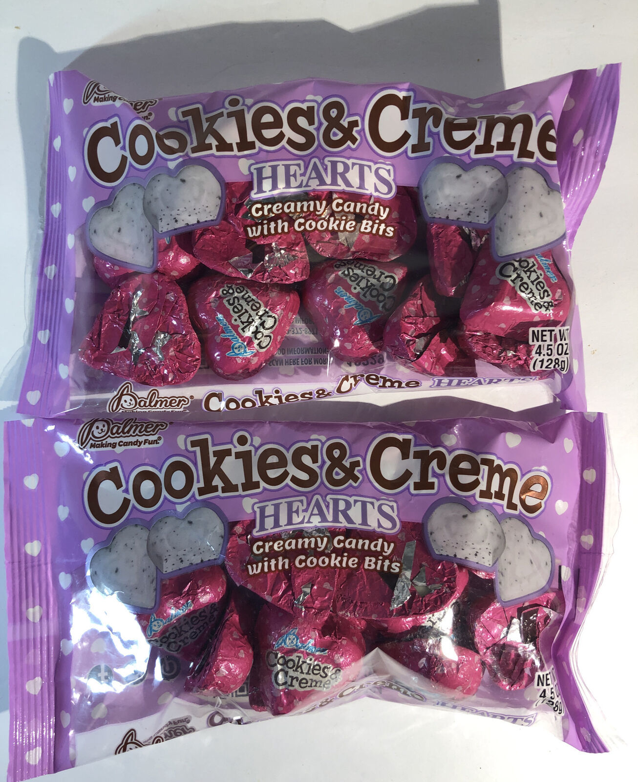 Primary image for Palmer Cookies And Cream Hearts Creamy Candy W Cookie Bits-2ea 4.5oz Bags-SHIP24