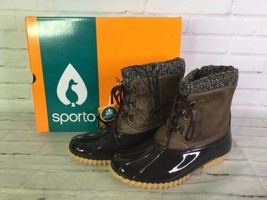Sporto Lila Duck Boots Ankle Cuffed Bootie Waterproof Rubber Brown Womens Size 6 - £36.01 GBP