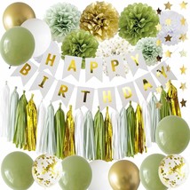 Olive Green And Gold Happy Birthday Party Decorations Sage Green White Avocado S - £20.45 GBP