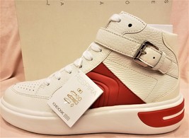 GEOX Women&#39;s High Top Sneakers Respira Ottaya Sz-10 Leather White/Scarlet Red - £71.91 GBP