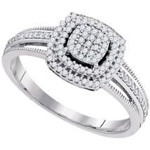 10kt White Gold Round Diamond Square Cluster Bridal Wedding Engagement Ring - £286.96 GBP