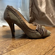 Audrey Brooke Leather Fabric Tassel Pump Womens 8.5 Brown Heels Shoe 335... - £15.08 GBP