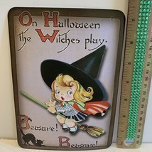 Halloween Decor Vintage Style Die Cut Little Girl Witch 5 X 7” - £3.35 GBP