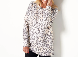 Belle by Kim Gravel French Terry Leopard Sweatshirt - Natural, XXS - £21.18 GBP