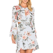 Bardot Revolve Mini Dress Blue Size 6 Floral Frill Bell Sleeves Ruffles ... - $79.24