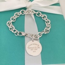 Large 8.75” Please Return to Tiffany Round Tag Circle Charm Bracelet AUTHENTIC - £251.86 GBP