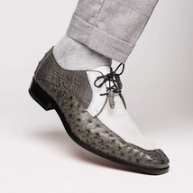 Andretti Genuine Ostrich Leg Dress Derby's Shoes Lace Up White / Gray image 10